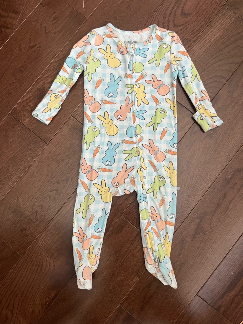 Caden Lane Pastel Bunny Print Footed One-Piece - Blue/Multi